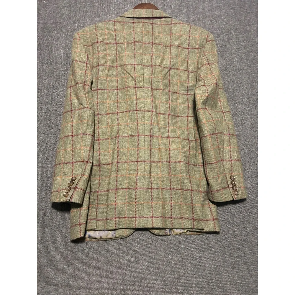 Samuel windsor british tweed blazer jacket mens windowpane green size 40 short